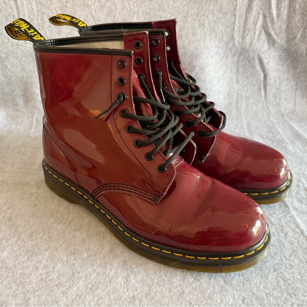 Doc Martens maroon red patent leather men’s boots